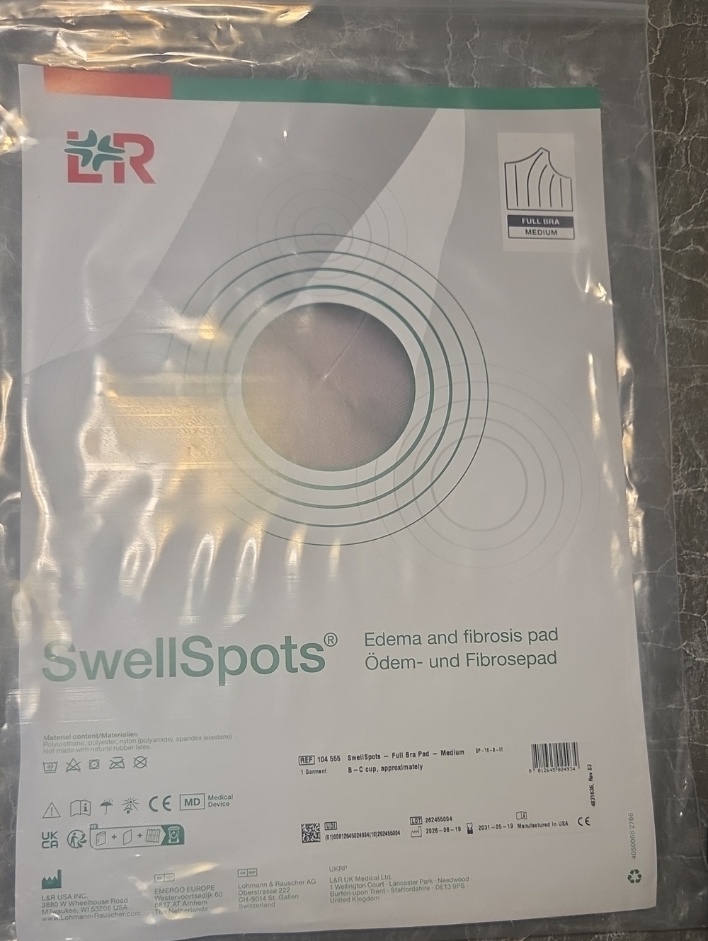 SwellSpots Edema & Fibrosis Full Bra Pad — Gray (Medium) Masectomy Lumpectomy